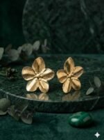Golden Fleur Textured Stainless Steel Stud Earrings
