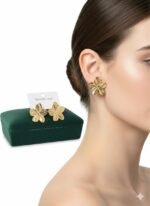 Golden Fleur Textured Stainless Steel Stud Earrings - Image 3