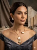 Elegant Gold-Tone Mother of Pearl Pendant Necklace & Stud Earrings Set - Image 2