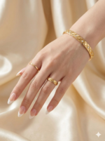 Luxury Gold Textured Bangle with Diamond Accents - Image 2