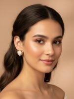 Golden Heart Pearl Stud Earrings - Image 2