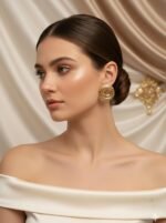Elegant Gold Circle Statement Earrings - Image 2