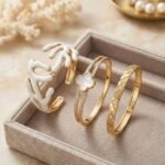 Elegant Gold & White Coral Design Bracelet Set for Women – Luxury Fashion Bangle Set (3 Pieces)
