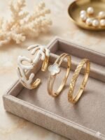 Elegant Gold & White Coral Design Bracelet Set for Women – Luxury Fashion Bangle Set (3 Pieces)