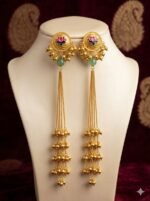 Elegant Lotus Design Long Chain Jhumka Earrings for Women – Gold Plated Traditional Bridal & Party Jewelry - Image 3