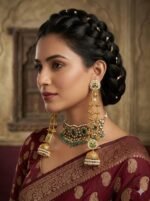 Traditional Green Stone Long Jhumka Earrings for Women – Gold Plated Ethnic Bridal & Wedding Jewelry - Image 2
