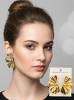 Elegant Gold Flower Statement Earrings for Women - Image 2