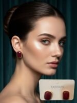 Elegant Vintage Red Stone Stud Earrings for Women – Gold Plated Square Fashion Jewelry - Image 2