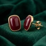 Elegant Vintage Red Stone Stud Earrings for Women – Gold Plated Square Fashion Jewelry