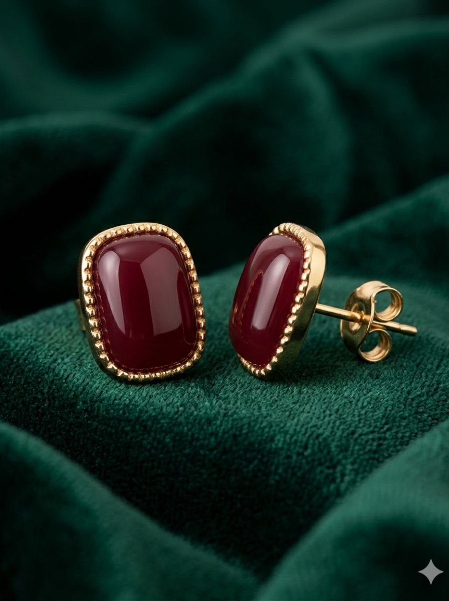 Untitled design - 2026-03-13T103921.013 Elegant Vintage Red Stone Stud Earrings for Women – Gold Plated Square Fashion Jewelry - Image 1