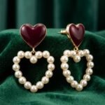 Elegant Red Heart Pearl Drop Earrings for Women – Romantic Gold Tone Fashion Jewelry