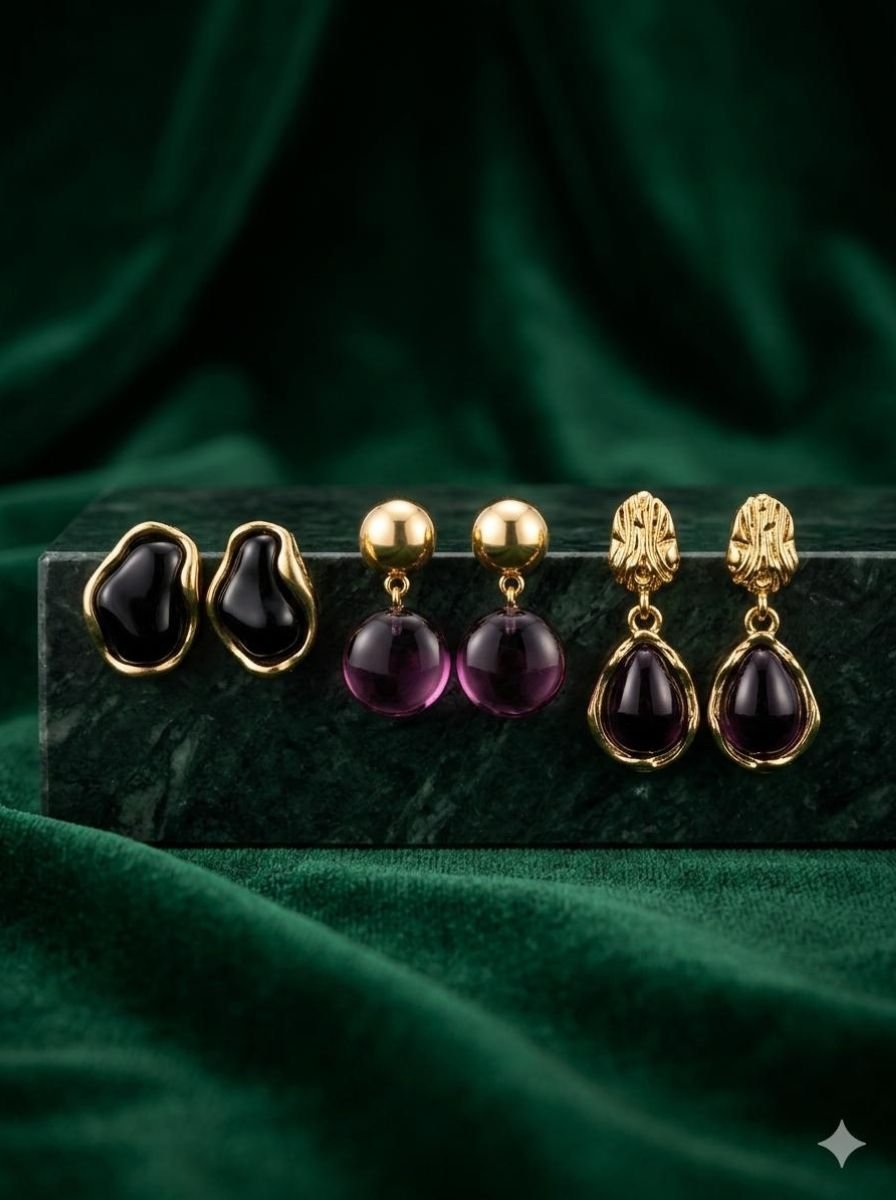 Untitled design - 2026-03-14T095837.615 Elegant Black Stone Gold Drop Earrings for Women - Image 1
