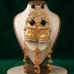 Traditional Gold Plated Jhumka Earrings for Women – Black Stone & Pearl Bridal Long Earrings