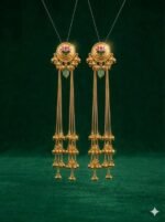 Elegant Lotus Design Long Chain Jhumka Earrings for Women – Gold Plated Traditional Bridal & Party Jewelry