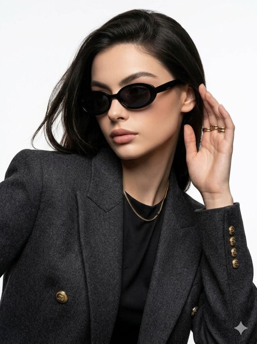 Untitled design - 2026-03-14T111556.025 Trendy Black Oval Retro Sunglasses for Women - Image 1