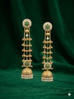 Traditional Green Stone Long Jhumka Earrings for Women – Gold Plated Ethnic Bridal & Wedding Jewelry